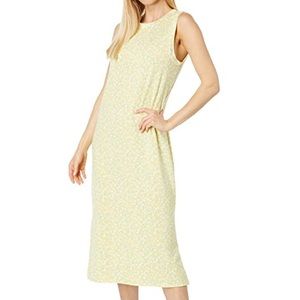 Bobeau Yellow Floral Tank Midi Dress with Double Slit NEW